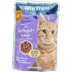 پوچ گربه با طعم گوشت پرندگان و جگر در سس برند وینستون