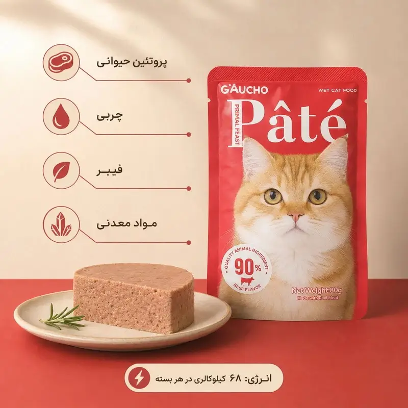 پوچ گربه بالغ گائوچو مدل Primal Feast طعم گوشت گاو