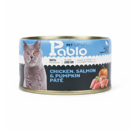 کنسرو سگ اولترا پرمیوم مرغ و سالمون و کدو برند پابلو