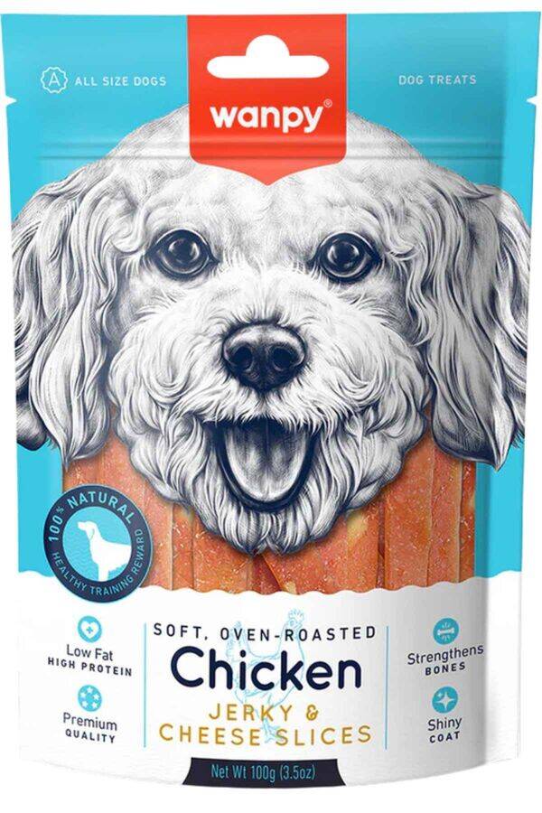 تشویقی طعم مرغ جرکی و اسلایس پنیر ونپی برای سگ