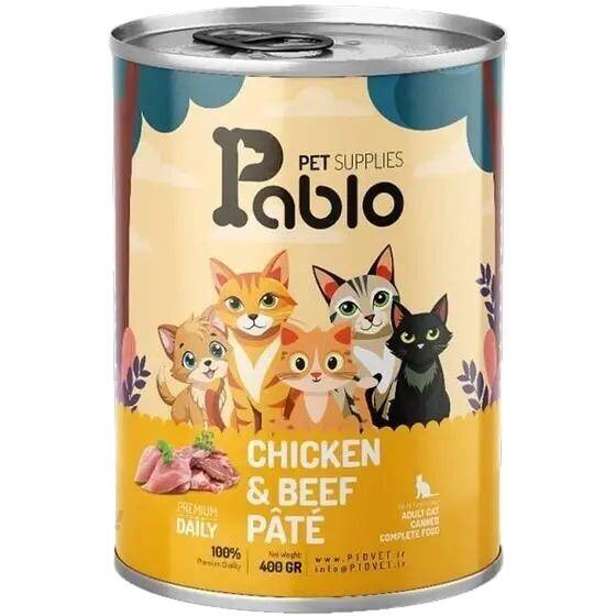 کنسرو گربه بالغ مرغ و گوشت گاوبرند پابلو