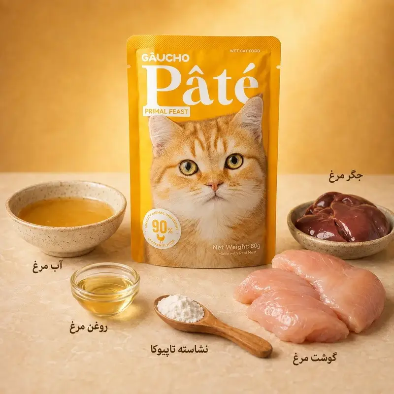 پوچ گربه بالغ گائوچو مدل Primal Feast طعم مرغ