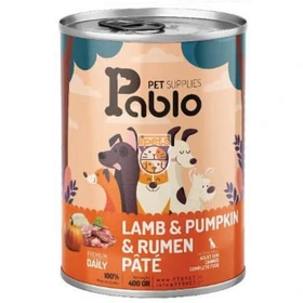 کنسرو سگ بالغ گوشت بره و کدو تنبل و سیرابی برند پابلو